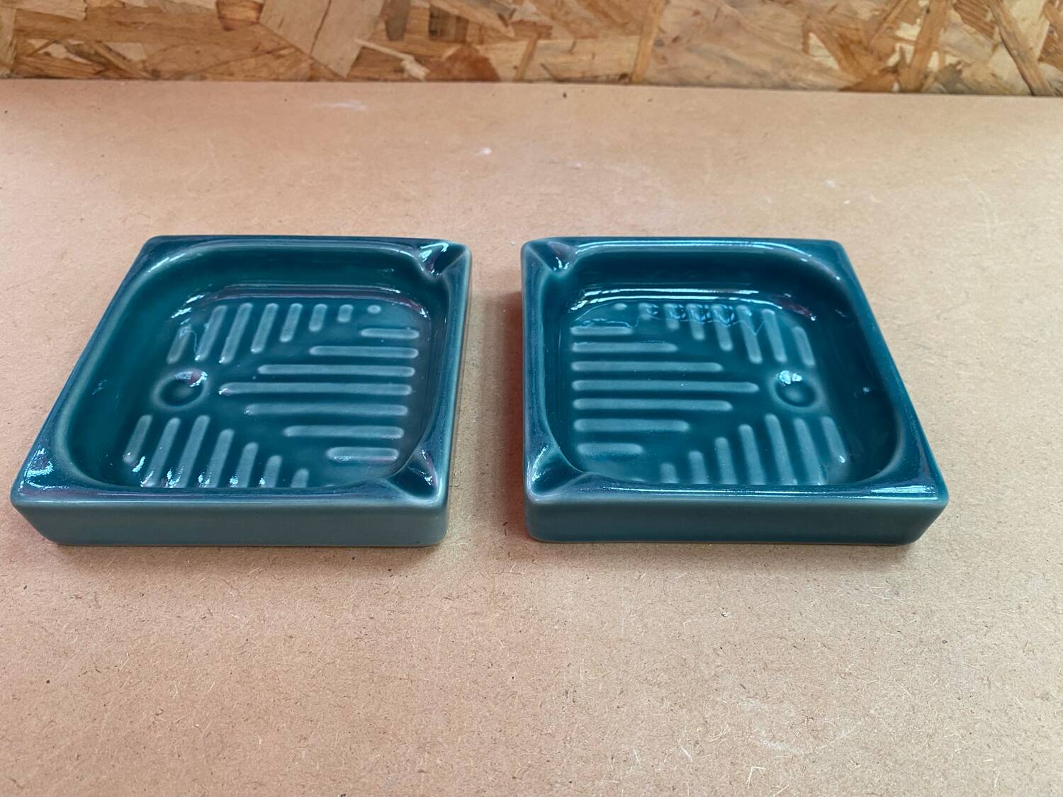 Paire ancien vide poche cendrier cec céramique verte décoration vintage