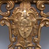 Classic gilded Brass console with oval mirror 1950s Italy