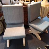 Pair of minimalist white and blue armchairs