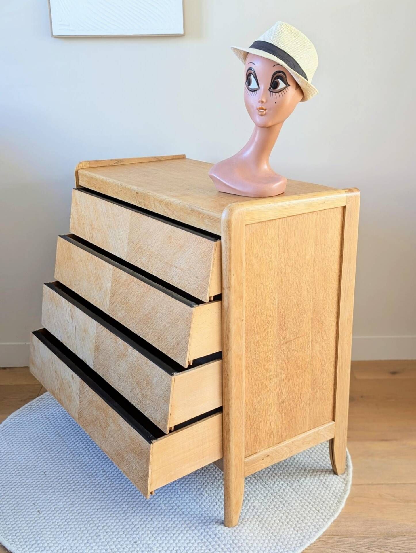 Commode vintage rénovée, années 50 60, chêne blond 