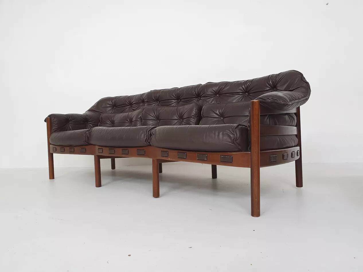 Rosewood and brown leather sofa by Sven Ellekaer & Norell for Coja Sweden