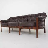 Rosewood and brown leather sofa by Sven Ellekaer & Norell for Coja Sweden