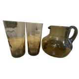 Lot d'un service en verre teinté vintage typique 70's