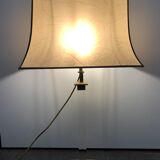 Plexiglas and brass lamp with original pagoda-shaped paper lampshade