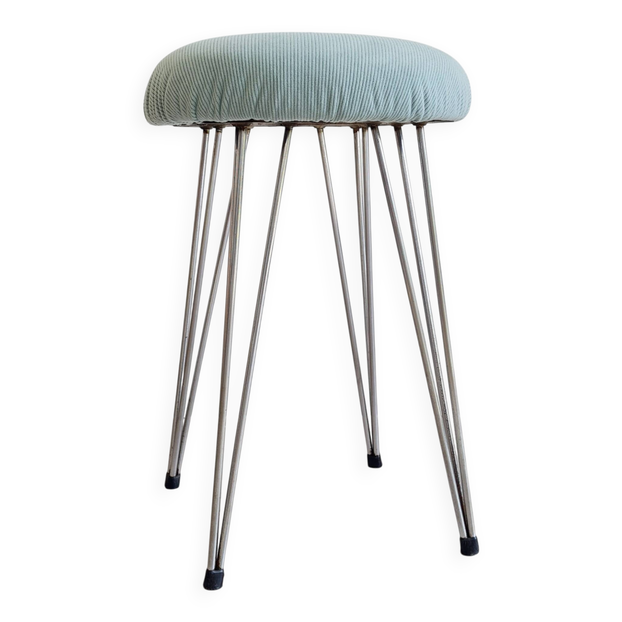 Vintage metal and blue velvet stool, 1960s.