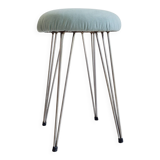 Vintage metal and blue velvet stool, 1960s.