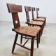 Vintage brutalist T-back dining chairs Pierre Chapo style