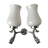 Duo of wall lamps in chrome metal and Opalines Japanese 50s