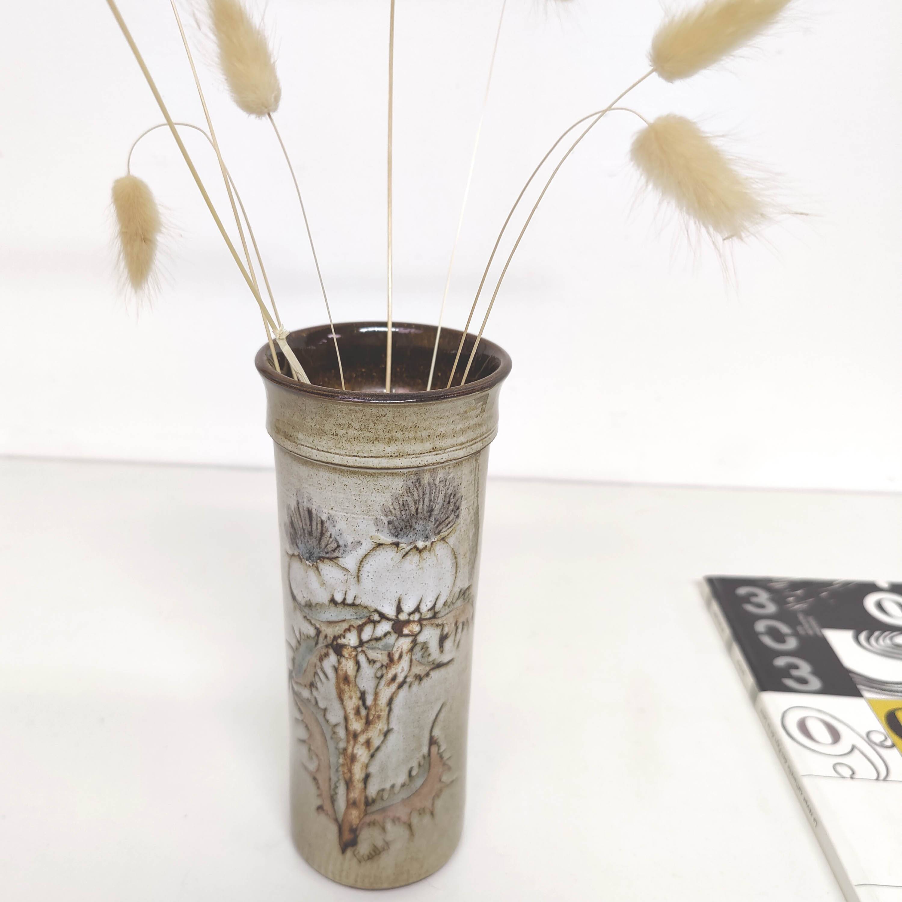 Ceramic vase decorated with thistle flowers signed Paulet