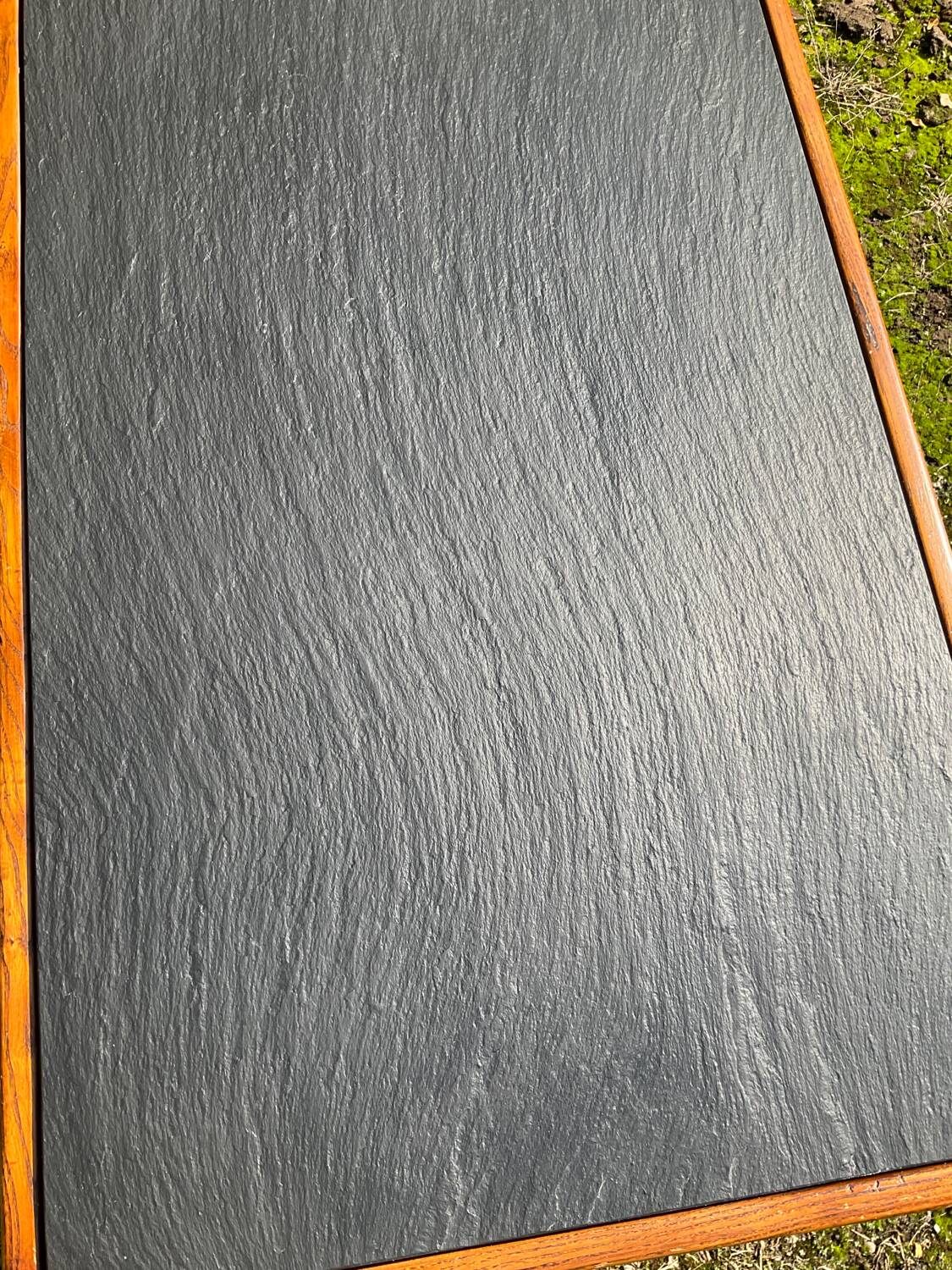 Solid oak and slate coffee table from the 50s-60s