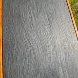 Solid oak and slate coffee table from the 50s-60s