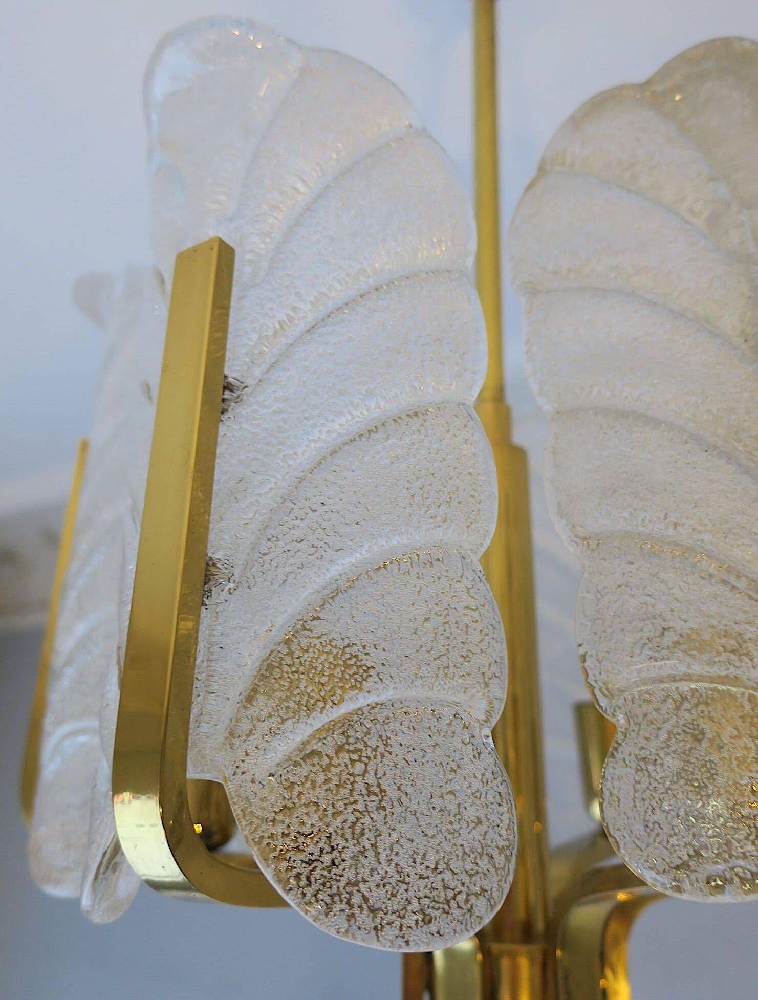 Carl Fagerlund brass and glass acanthus leaf chandelier, Sweden 1960s