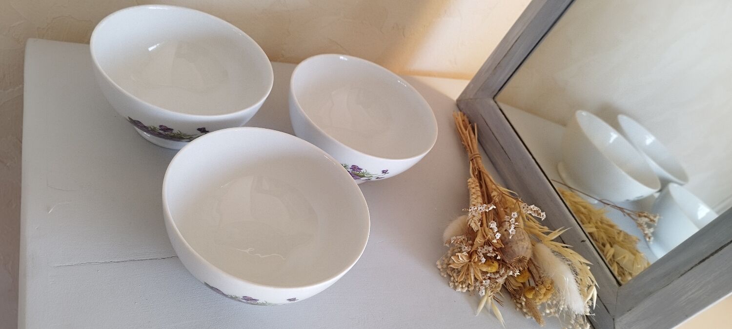 Set of 3 purple bowls