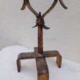 Large hammered wrought iron table candlesticks, gilded, 1950s, 60s