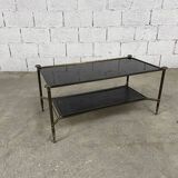 Table basse en laiton, verre et cuir des années 50