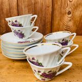 Set of 6 cups and under coffee cups in fine porcelain from Chauvigny, made in France.