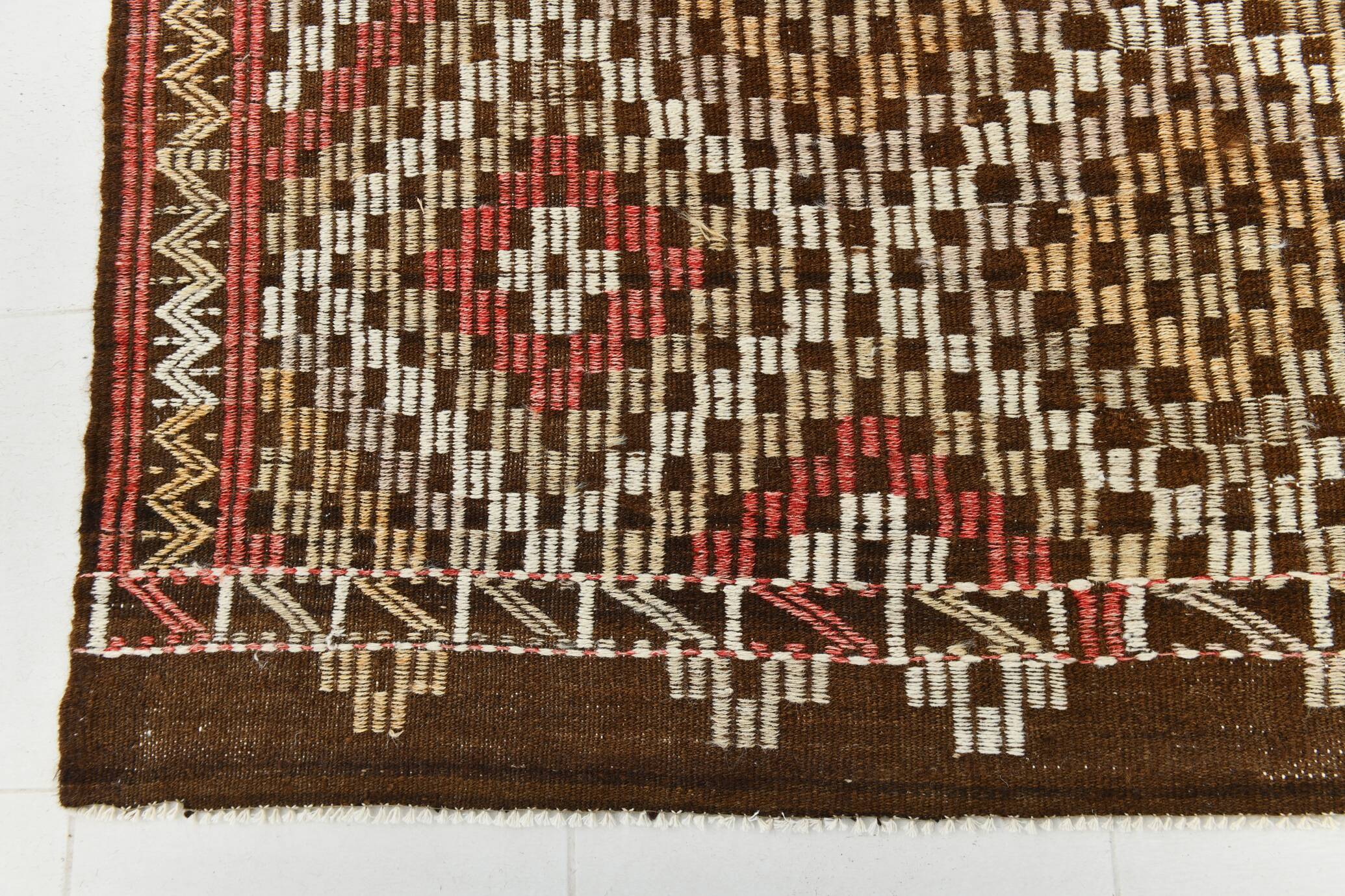 Green & Red Details Vintage Kilim Rug, Oushak Area Rug, 233x300Cm