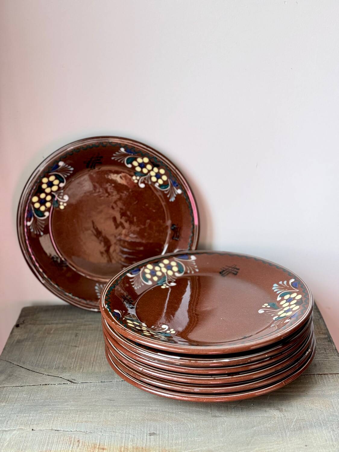 Set of old enamelled terracotta plates
