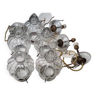 4 pendant lamps in vintage glass 70s elios made in italy.