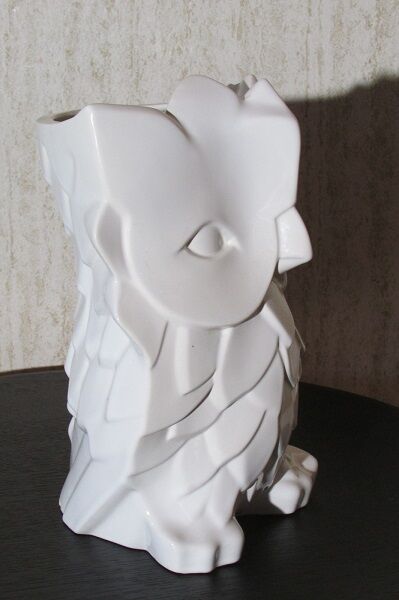 Contemporary vase in the shape of an owl, white ceramic