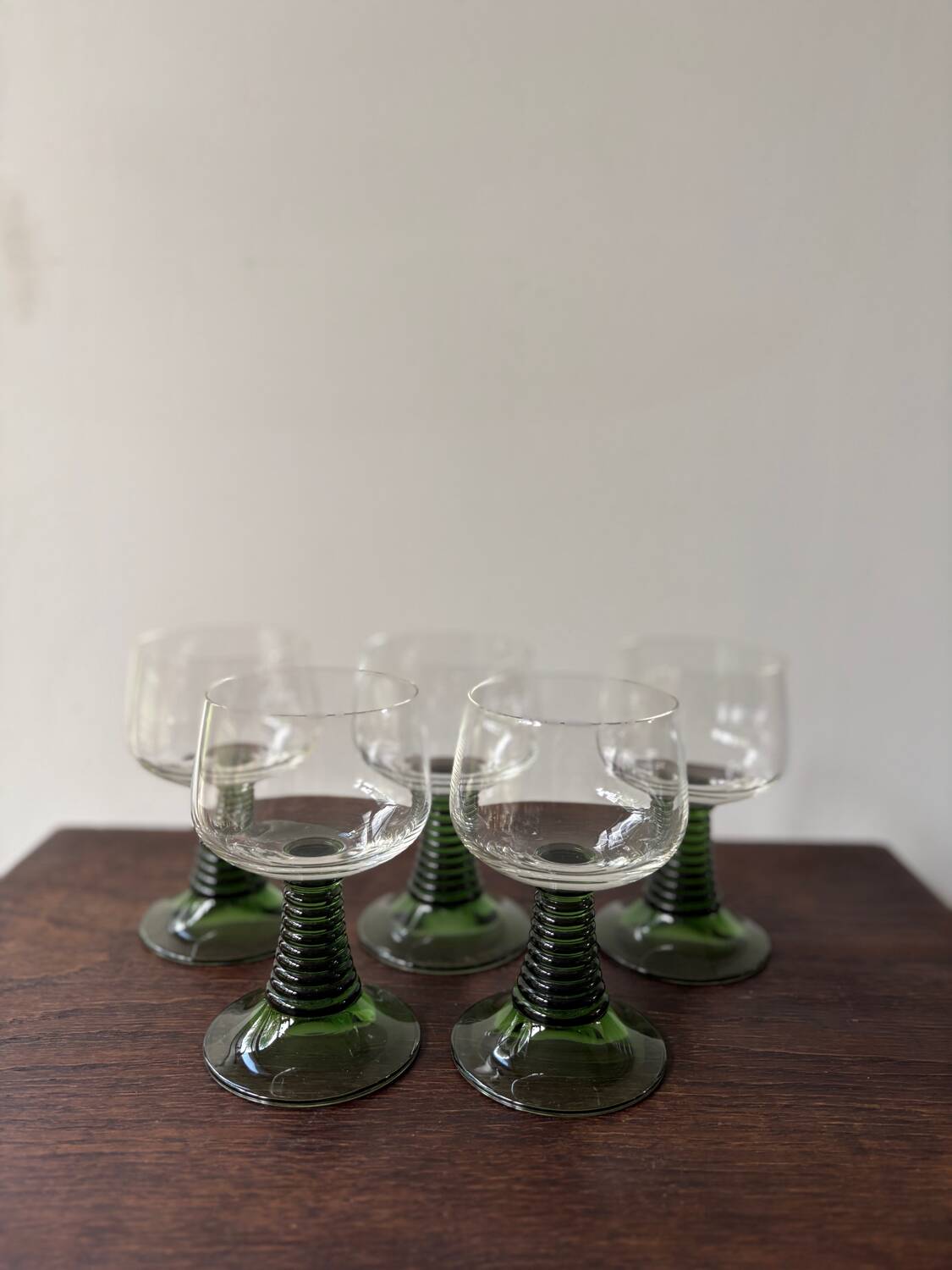 Vintage maximalist twisted green stemmed wine glass roemer