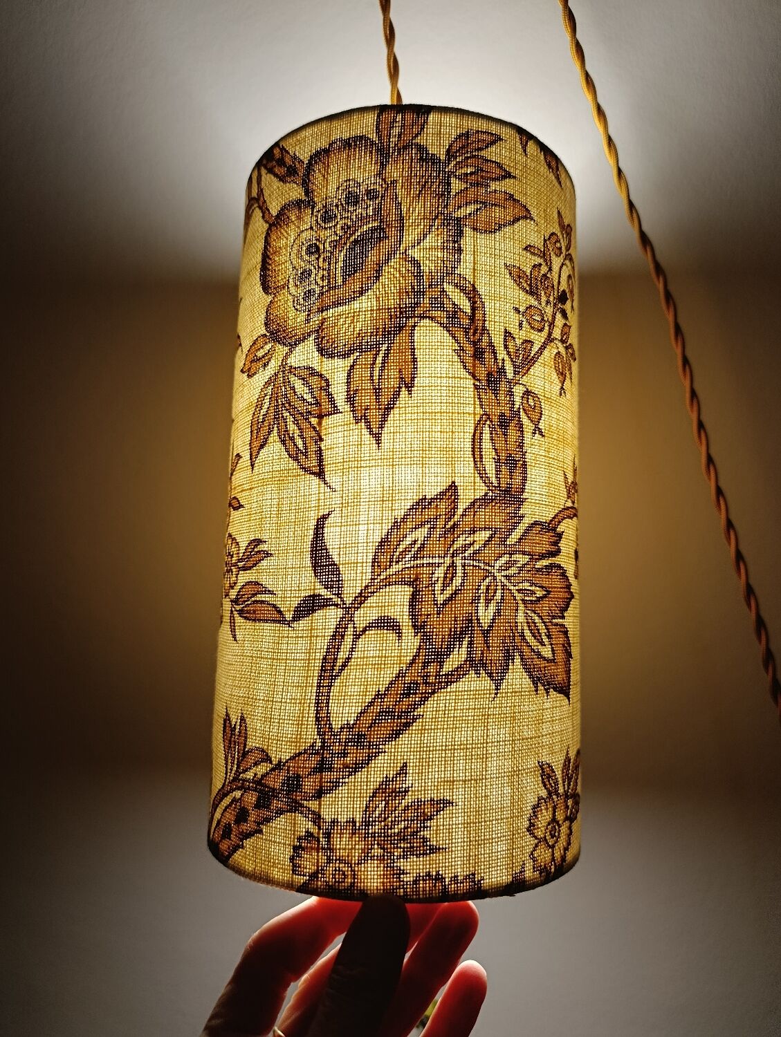 Vintage 1960s floral fabric portable lamp