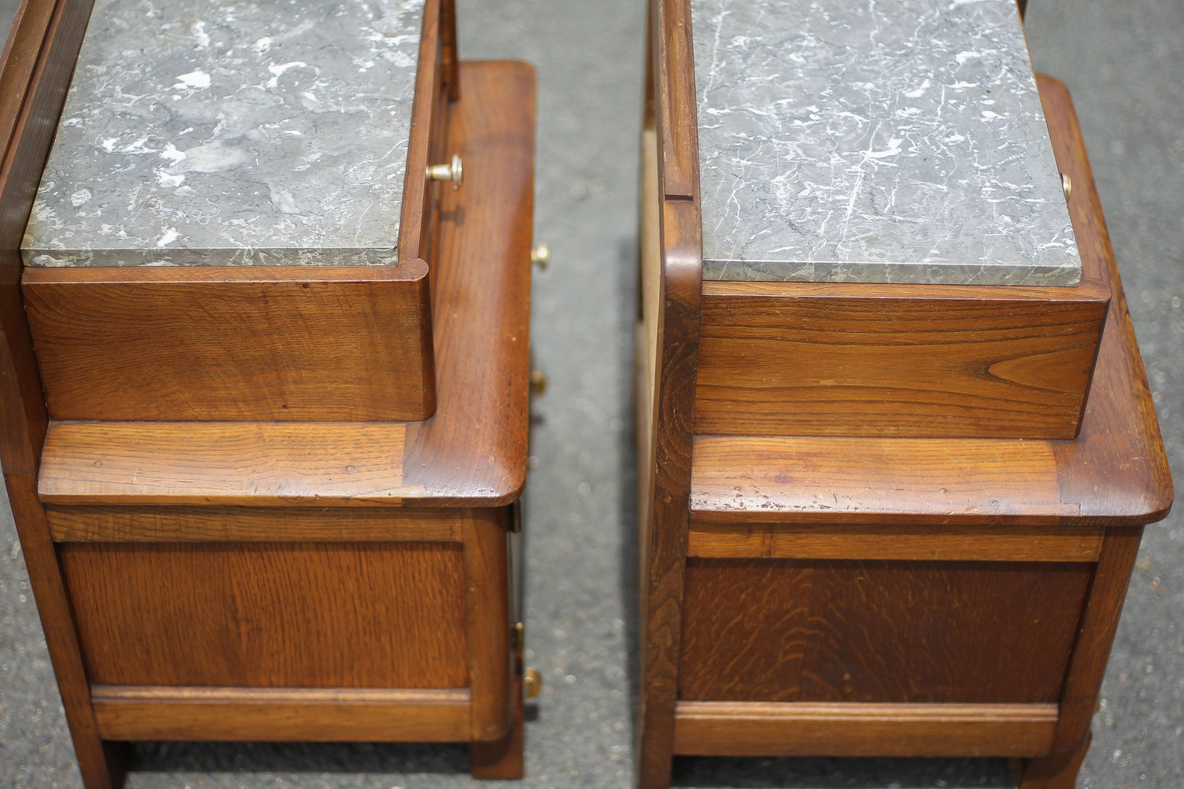 Pair of wooden nightstands, art deco style wooden bedside table, wood and marble table