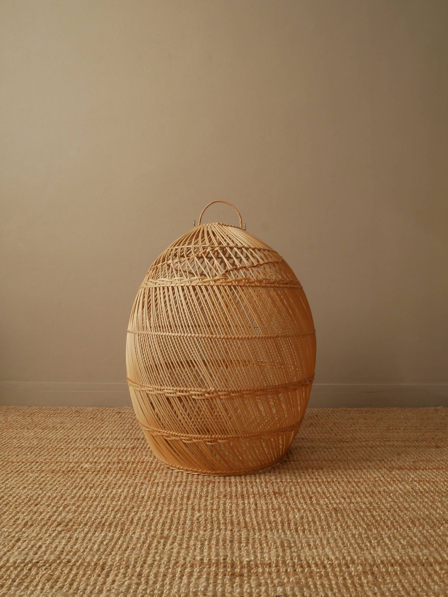 Suspension in vintage woven natural rattan wicker, handcrafted, handmade bohemian style