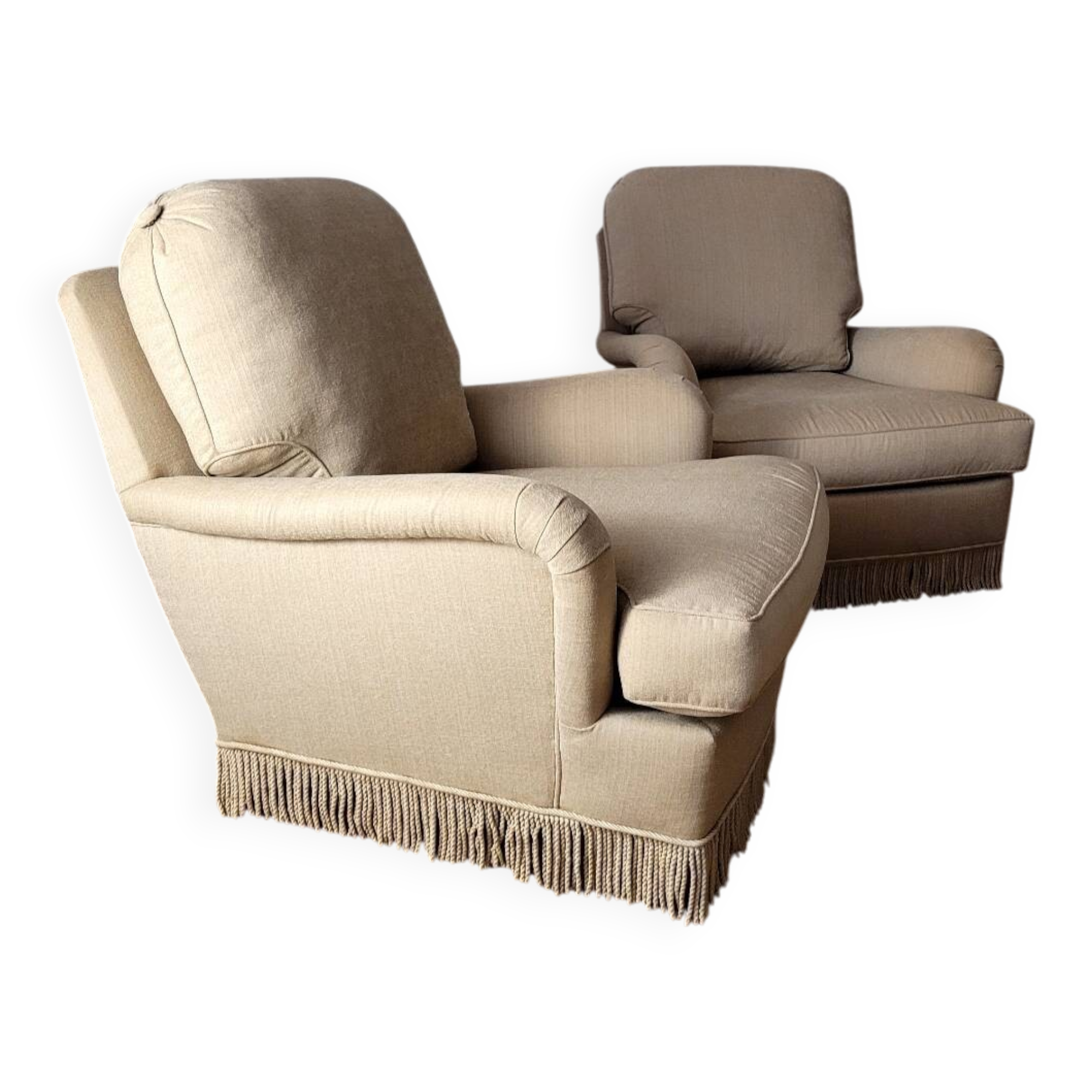 Vintage beige armchairs with fringes