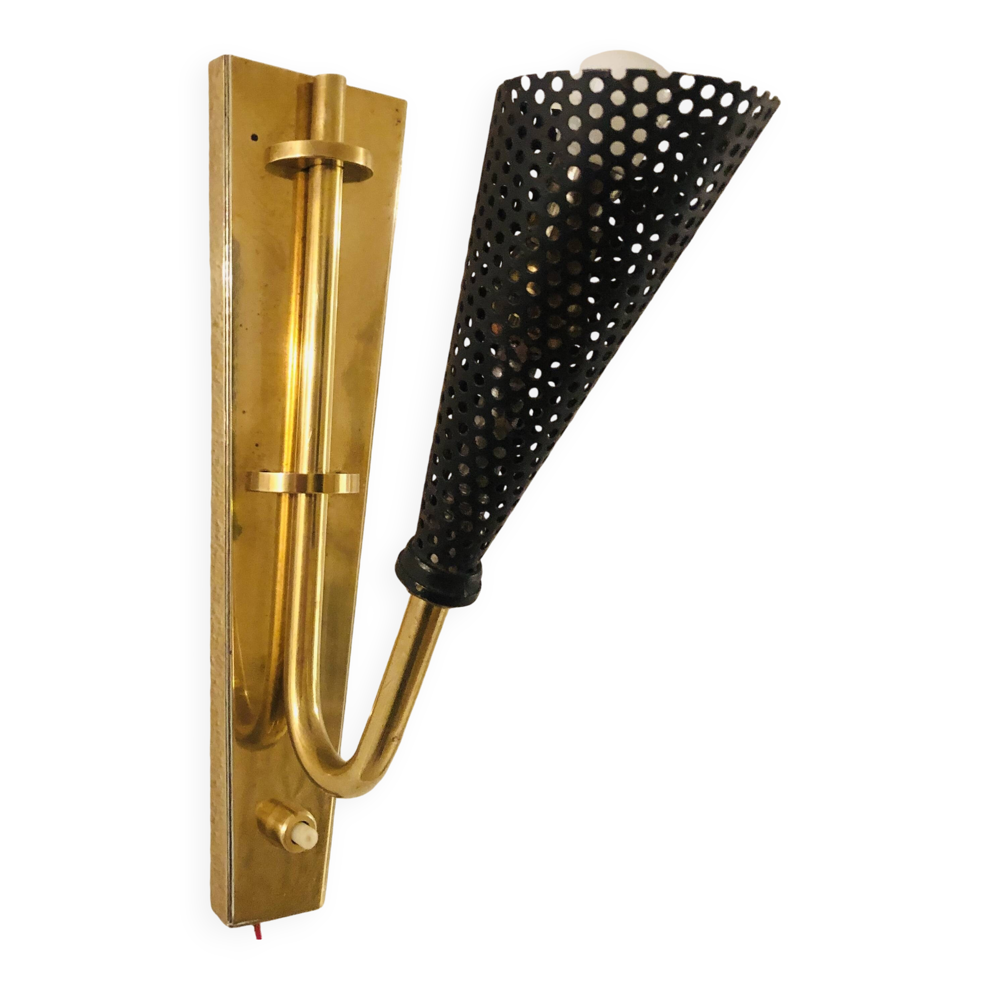Wall lamp with reflector in rigitulle (perforated metal) from the 50s