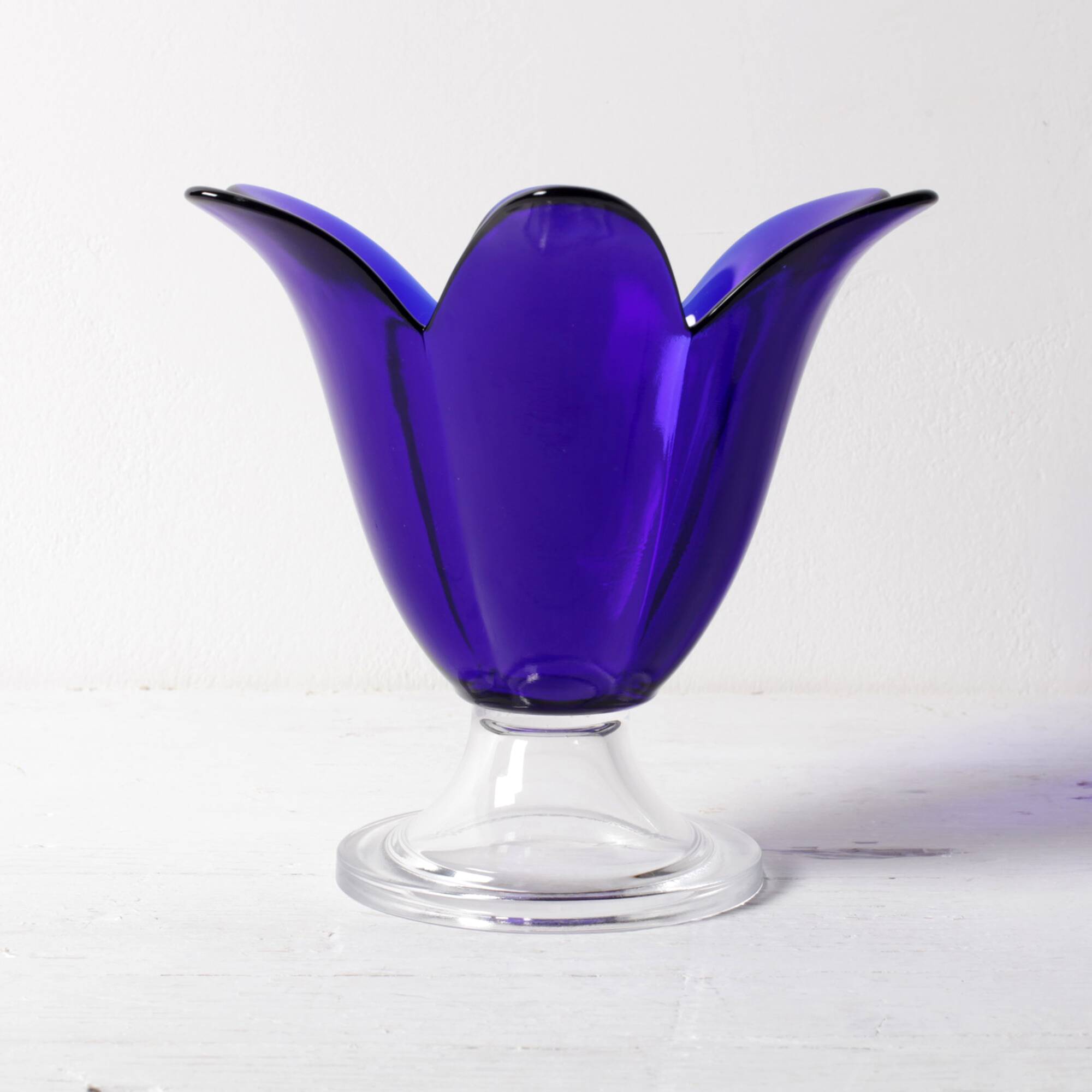 Cobalt Blue Vintage Glass Vase / Mid-century Tulip Flower Vase. Portugal