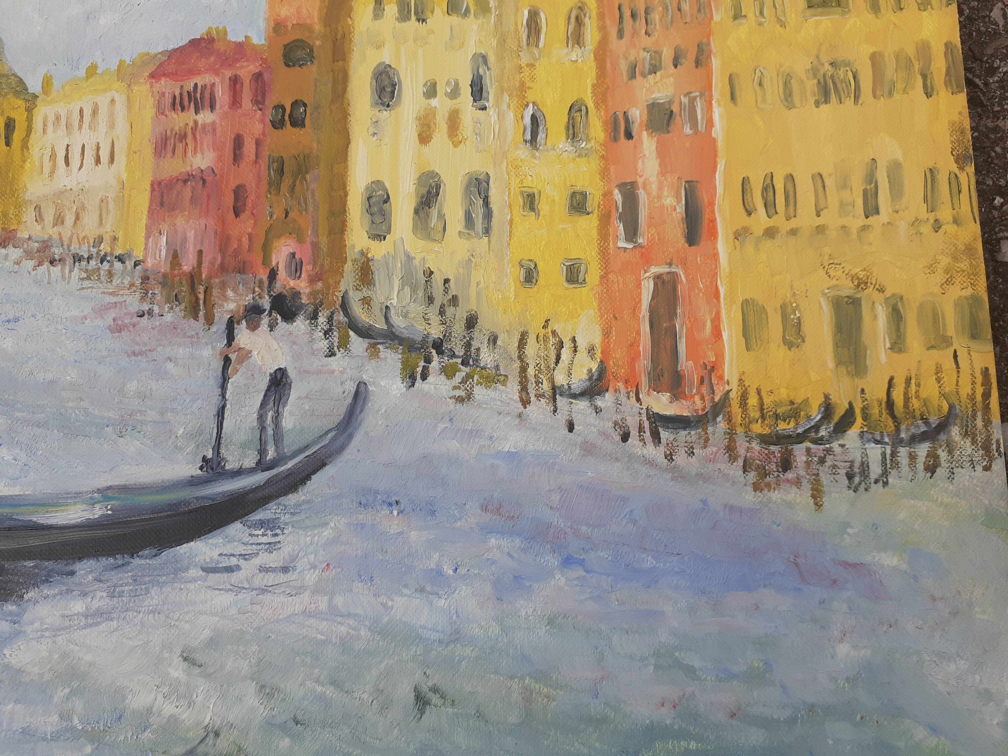 Huile sur panneau du Grand Canal à Venise