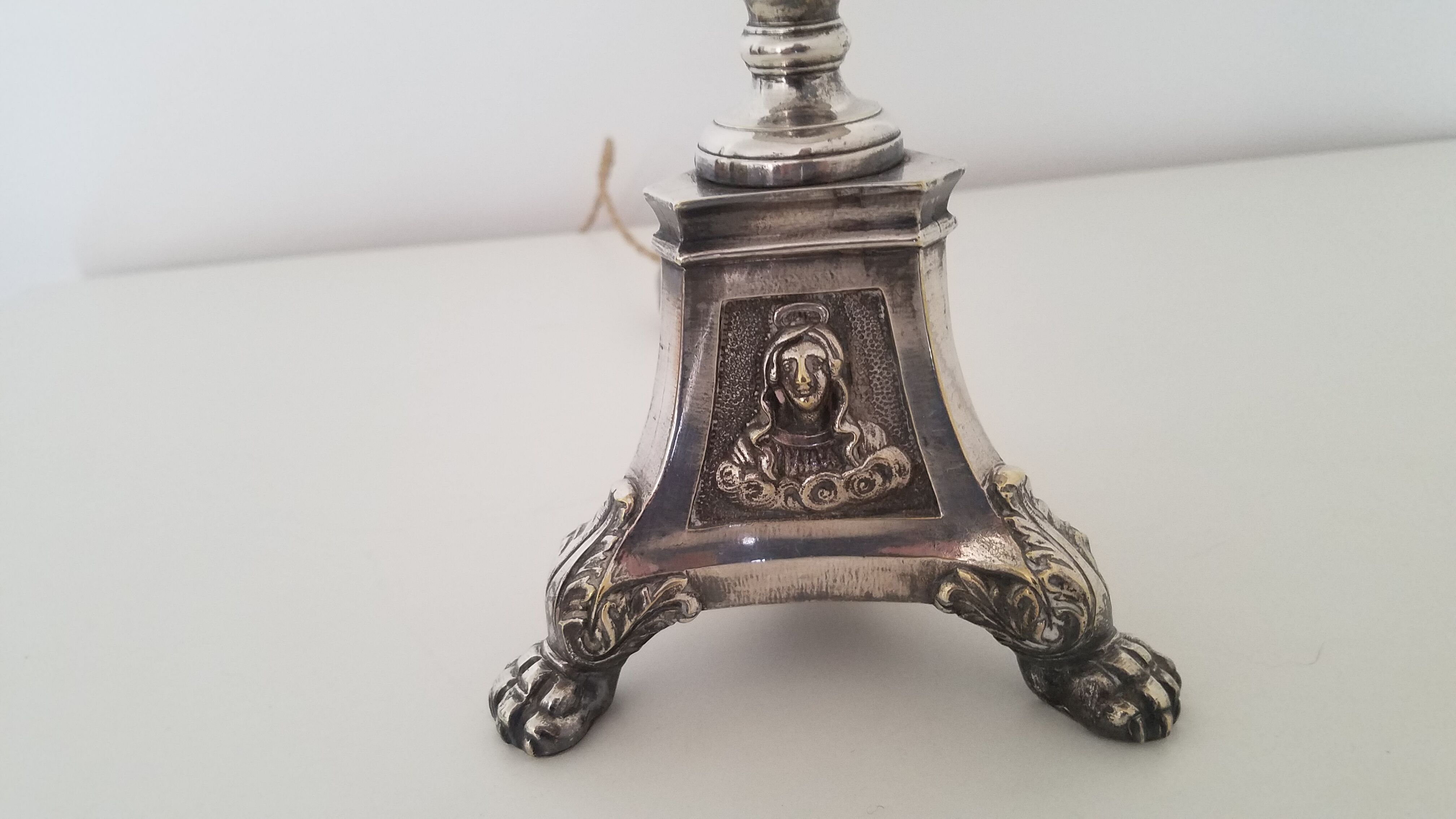 Silver metal lamp, old nineteenth electrified candle refurbished.