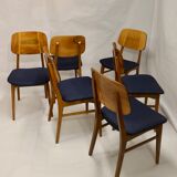 Set of six chairs design year 60,70 traditional slatted wood
