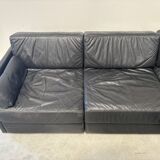 Grand canapé modulable en cuir noir, années 1970