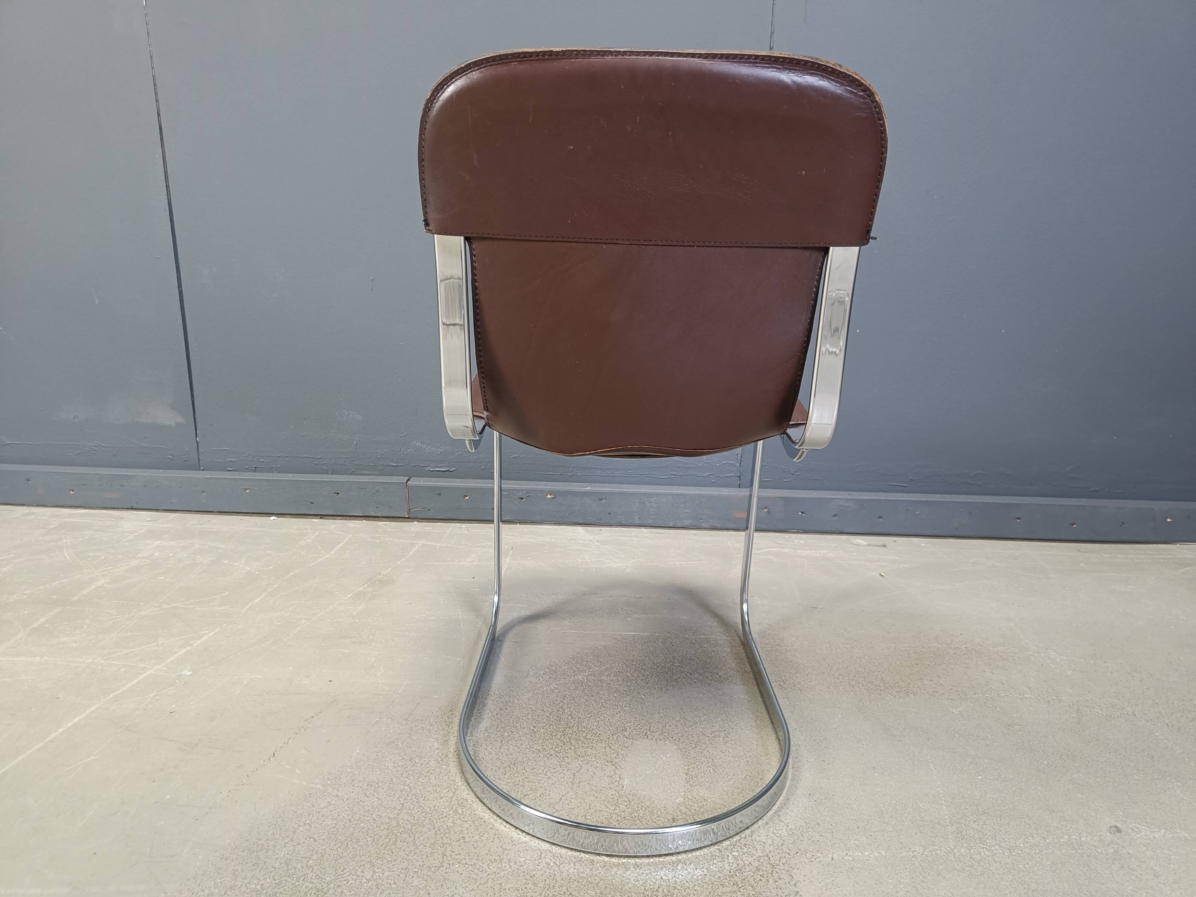 Vintage leather and chrome dining chairs by Cidue, 1970s