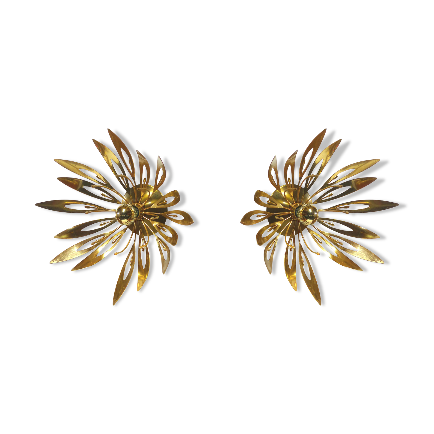 Paire d'appliques fleurs dorées 1970