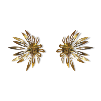 Pair of 1970 golden flower appliques