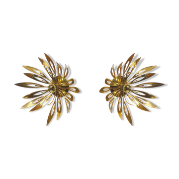 Pair of 1970 golden flower appliques