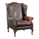 Brown smooth cow leather Chesterfield wingback armchair in English style
