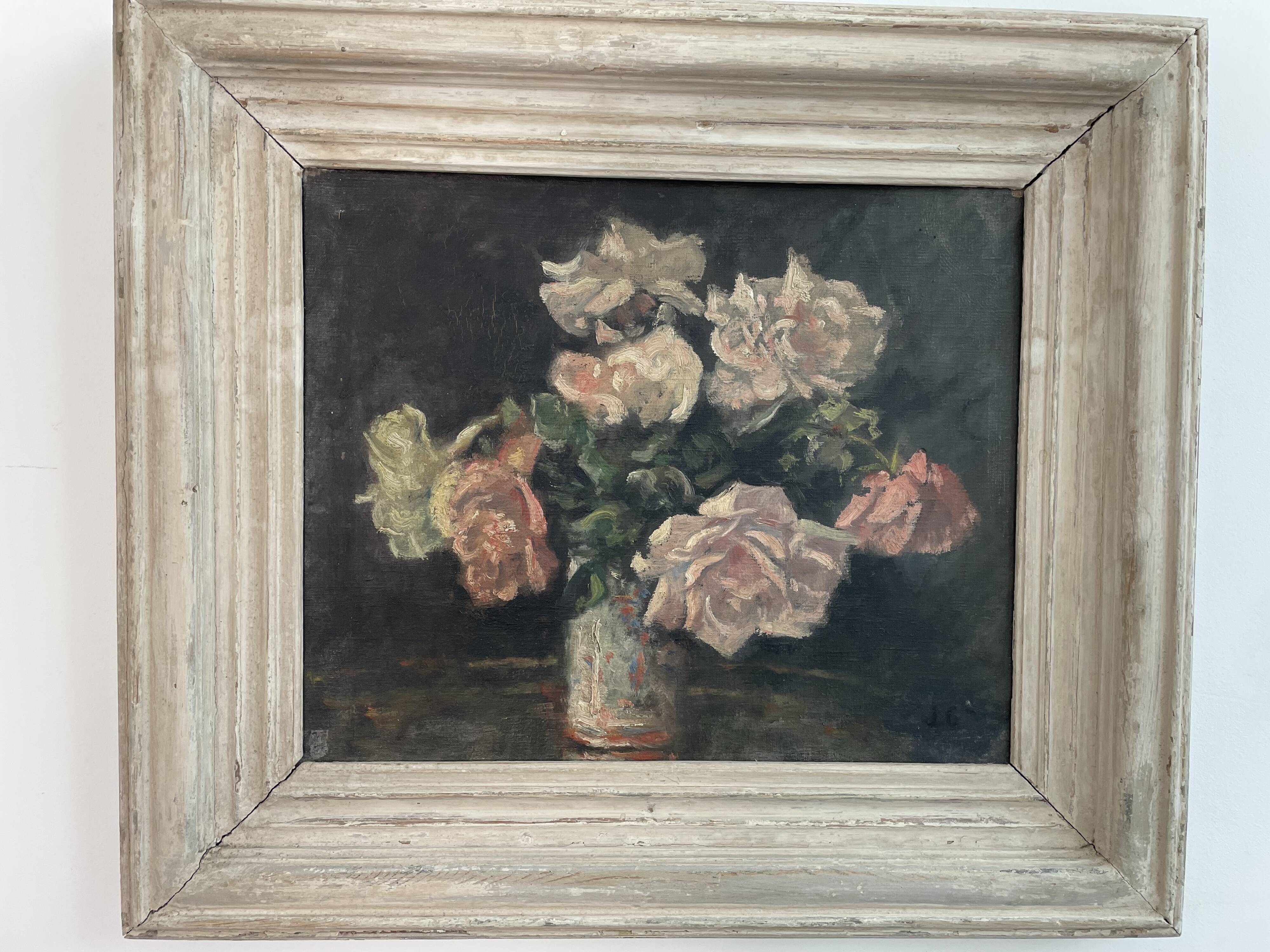 Peinture à l'huile sur toile, nature morte aux fleurs, bouquet, école française, début XXème, cadre