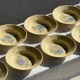 Set of 12 beige, pink, and blue deep plates from Digoin Sarreguemines, vintage.