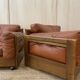Pair of Cognac Leather Club Armchairs & Wood - Italian Design - 1970s