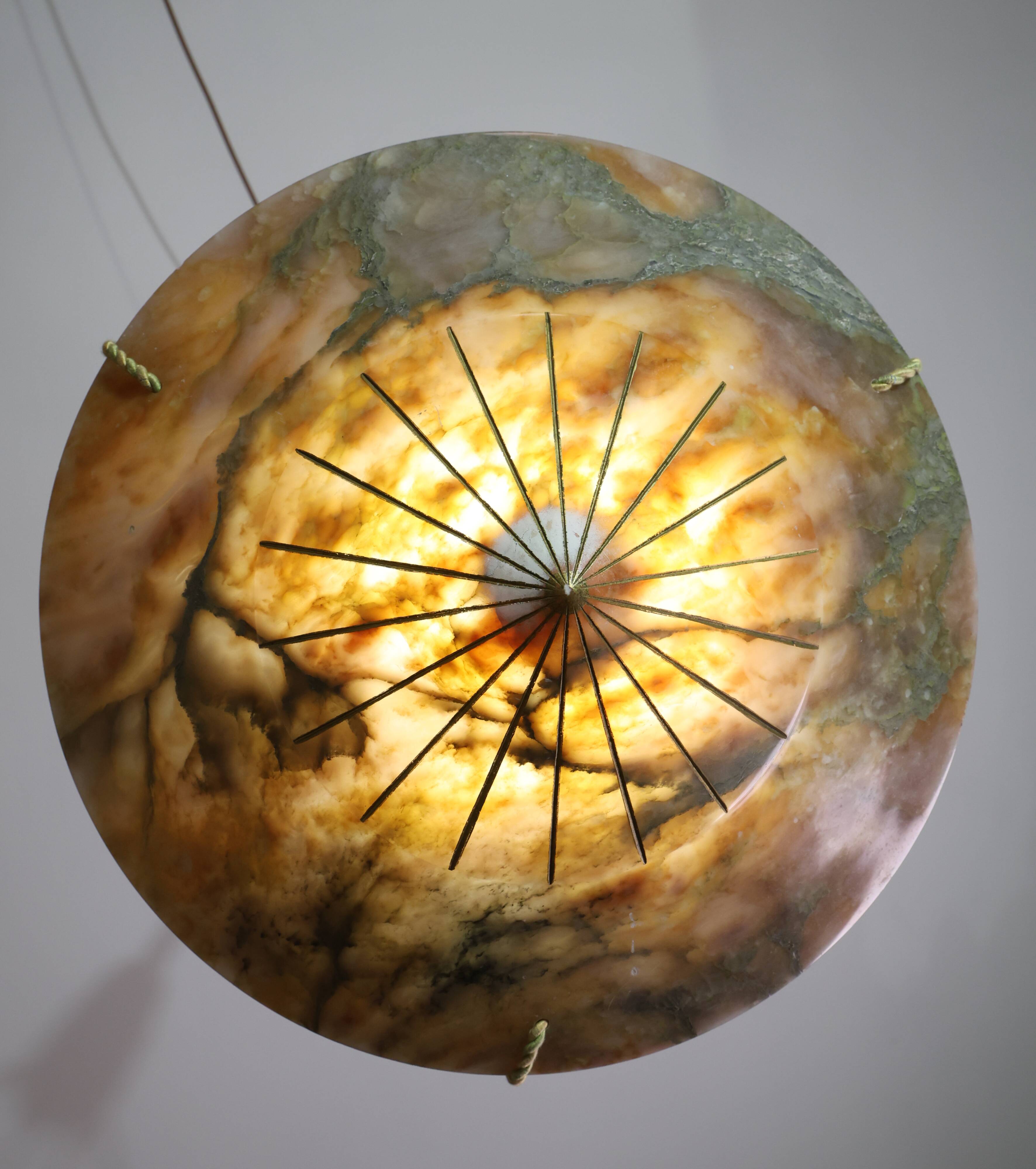 Extra Large Antique Art Decò Liberty Alabaster Chandelier, 1940s