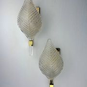 Pair of leaf-shaped wall sconces by Barovier & Toso, Murano glass, Italy 1950s