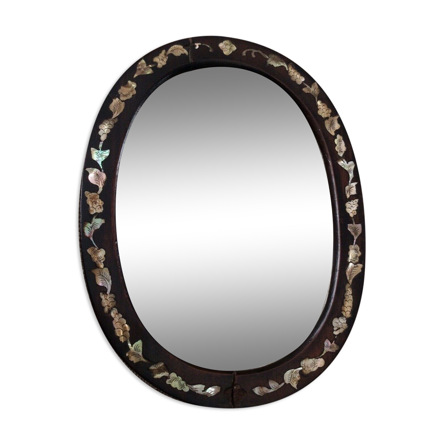 Bevelled mirror with wooden frame and mother-of-pearl 26.7 x 20.4 cm