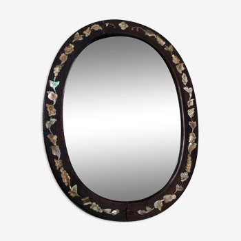 Bevelled mirror with wooden frame and mother-of-pearl 26.7 x 20.4 cm