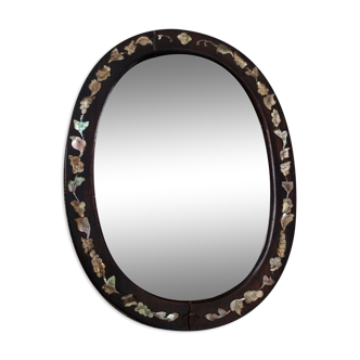 Bevelled mirror with wooden frame and mother-of-pearl 26.7 x 20.4 cm