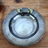 2 anciens plateaux de service rond poignées bronze et finition chromée Art