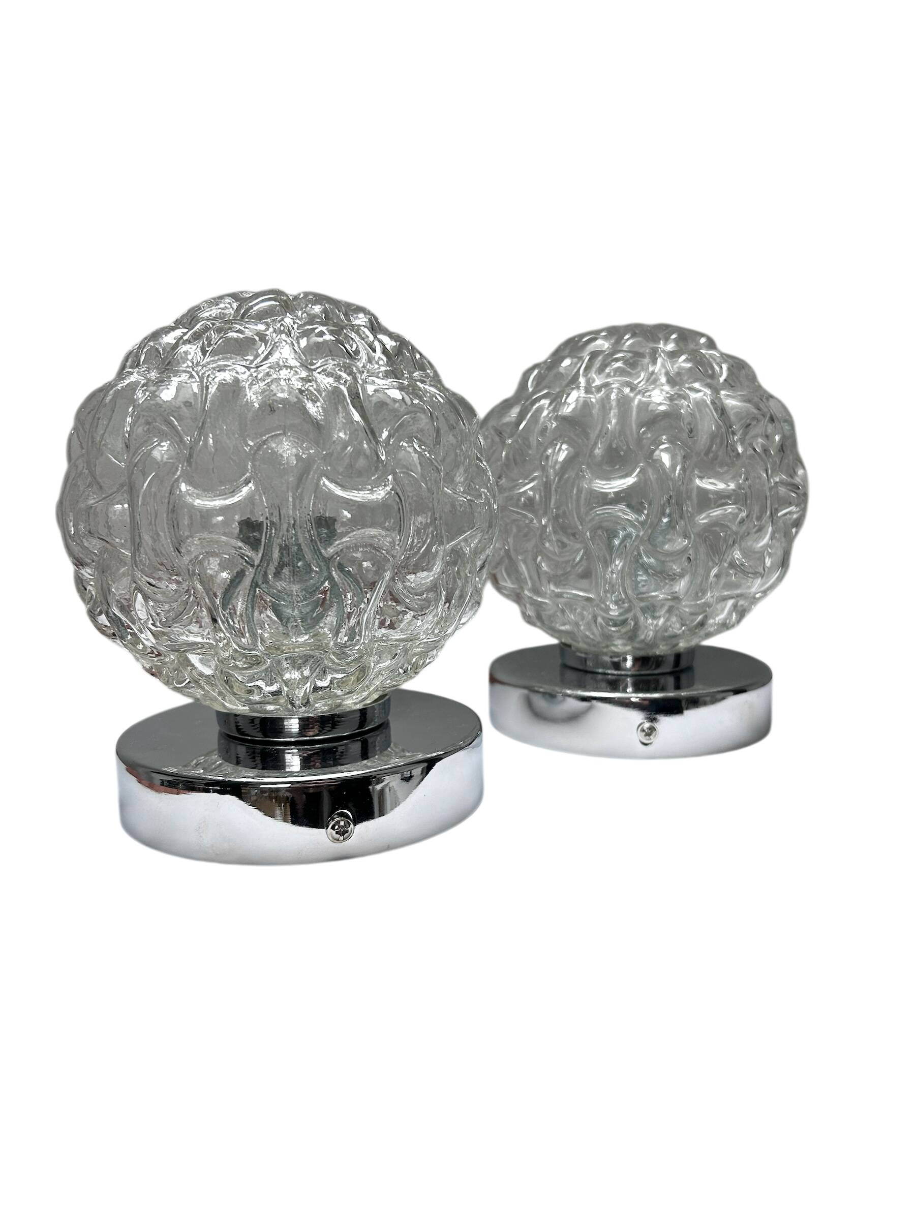 Pair of vintage glass globe chrome wall lights